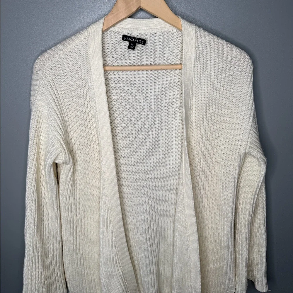 J. Crew Cotton Ribbed Open Front Sweater Cardigan - Cream
